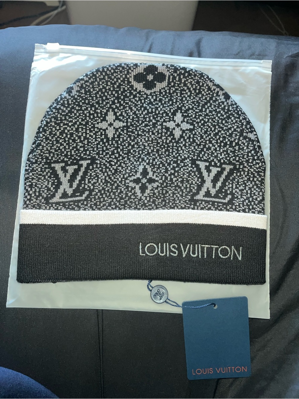 Louis Vuitton Black & White Monogram Knit Beanie